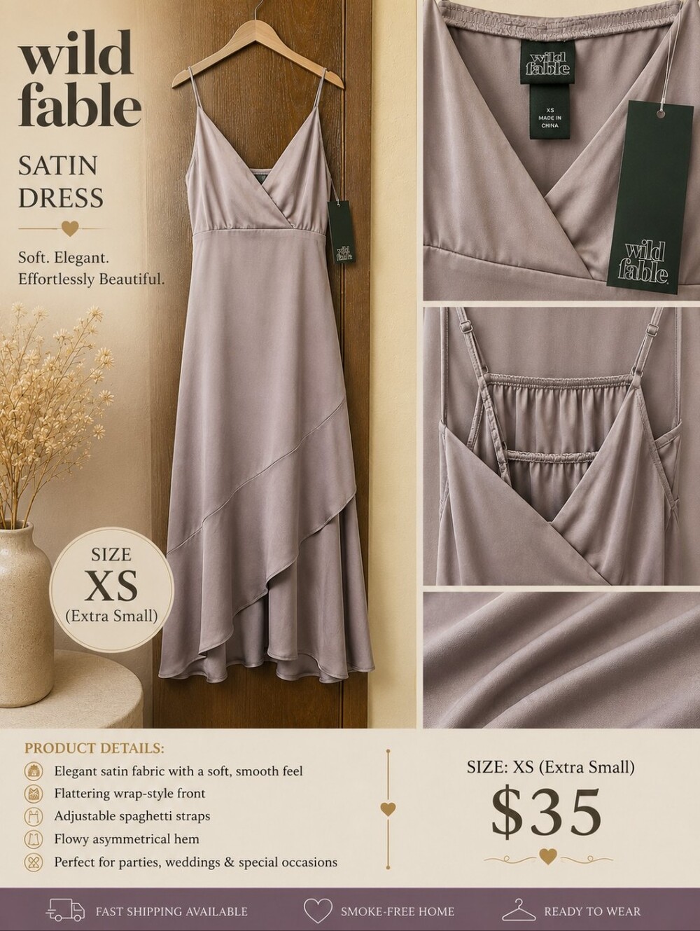 wild fable Lavender-Mauve Satin Asymmetrical Slip Dress